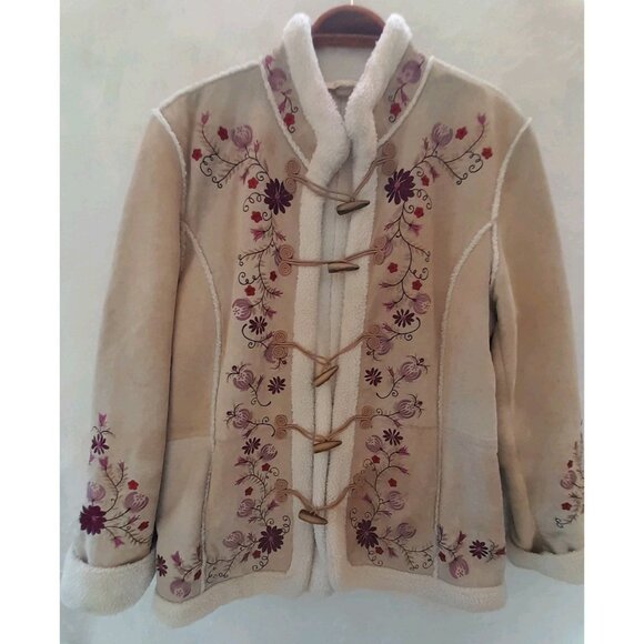 Vtg St Johns Bay Embroidered Suede Penny Lane Friends Phoebe Sz XL Coat Pockets - Picture 1 of 14